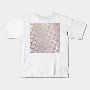 Gold Mermaid Scales on Purple Marble Kids T-Shirt